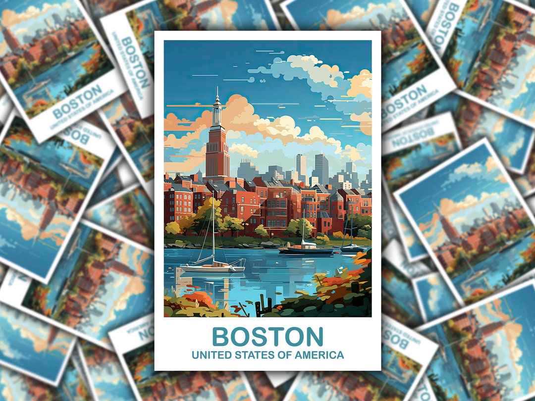 Boston Massachusetts Travel Sticker, Boston Wall Art Sticker, City ...