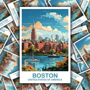 Boston Massachusetts reizen sticker, Boston Wall Art sticker, skyline van de stad kunst, Boston reizen sticker, Boston reizen sticker | T2NA_MABO1_S
