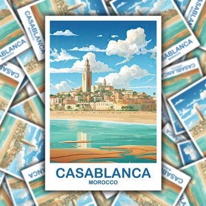 Arte adesivo da viaggio Casablanca, adesivo Marocco, arte della parete dello skyline della città, arte adesivo da viaggio, arte da viaggio in Africa Arte Casablanca / T2AF_MOCA1_S
