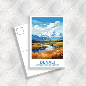 Carte postale du parc national Denali, carte postale du parc national Denali, art de voyage en Alaska, carte postale de l'Alaska, carte postale de voyage | T2NA_ALDNP1_P