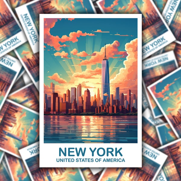 Naklejka podróżna New York, naklejka Manhattan Skyline, naklejka New York, naklejka Big Apple, jasna i żywa naklejka | T2NA_NYNY1_S