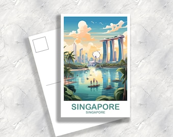Singapore Travel Postcard, Singapore Skyline Postcard, Marina Bay Sands Postcard, City Skyline Art, Travel Postcard, Asia | T2AS_SISI1_P