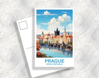 Carte postale de voyage à Prague, Carte postale de Prague, Carte postale de Prague en République tchèque, Art de la République tchèque, Carte postale de voyage | T2EU_CRPR1_P