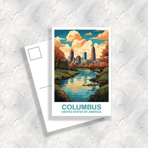 Columbus Ohio Travel Postcard, Columbus Travel Art Postcard, Ohio Art Postcard, City Skyline Postcard, USA Art Postcard | T2NA_OHCO1_P