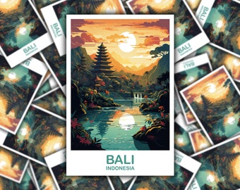 Bali Travel Sticker Art, Bali Skyline, Bali Indonesia Sticker Art, City Skyline, Luggage Sticker, Travel Sticker | T2AS_INDBA1_S