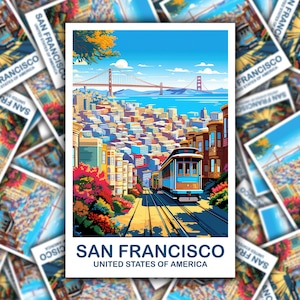San Francisco Reiseaufkleber, Kalifornien Reiseaufkleber Kunst, San Francisco Aufkleber Kunst, Stadt Skyline Kunst, Kalifornien Aufkleber | T2NA_CASF1_S