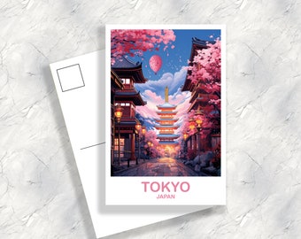 Carte postale d’art de voyage de Tokyo, Skyline de Tokyo, Carte postale d’art mural du Japon, Carte postale City Skyline, Coucher de soleil vibrant, Carte postale de voyage | T2AS_JATO5_P