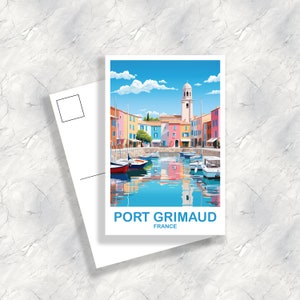 Port Grimaud France Postcard, France Postcard,  France Postcard Art, Skyline Sunset, Port Grimaud Travel Postcard | T2EU_FRPG1_P