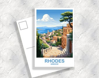 Rhodes Greece Travel Postcard Art, Rhodes Postcard, Greece Travel Postcard, Europe Travel Postcard, Travel Art | T2EU_GRRH1_P