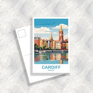 Carte postale de voyage à Cardiff, Art de voyage à Cardiff, Carte postale de Cardiff au Pays de Galles, Art de carte postale de voyage au Pays de Galles, Art de voyage au Pays de Galles | T2EU_WACA1_P