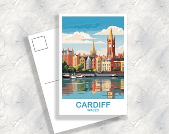 Cardiff Travel Postcard Art, Cardiff Travel Art, Cardiff Wales Postcard, Wales Travel Postcard Art, Wales Travel Art | T2EU_WACA1_P