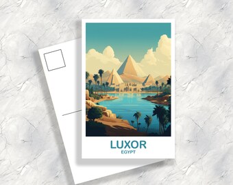 Arte delle cartoline di viaggio Luxor Eygpt, Skyline di Luxor, Cartoline egiziane, Cartoline di viaggio, Arte di viaggio, Arte delle cartoline africane / T2AF_EGLU1_P
