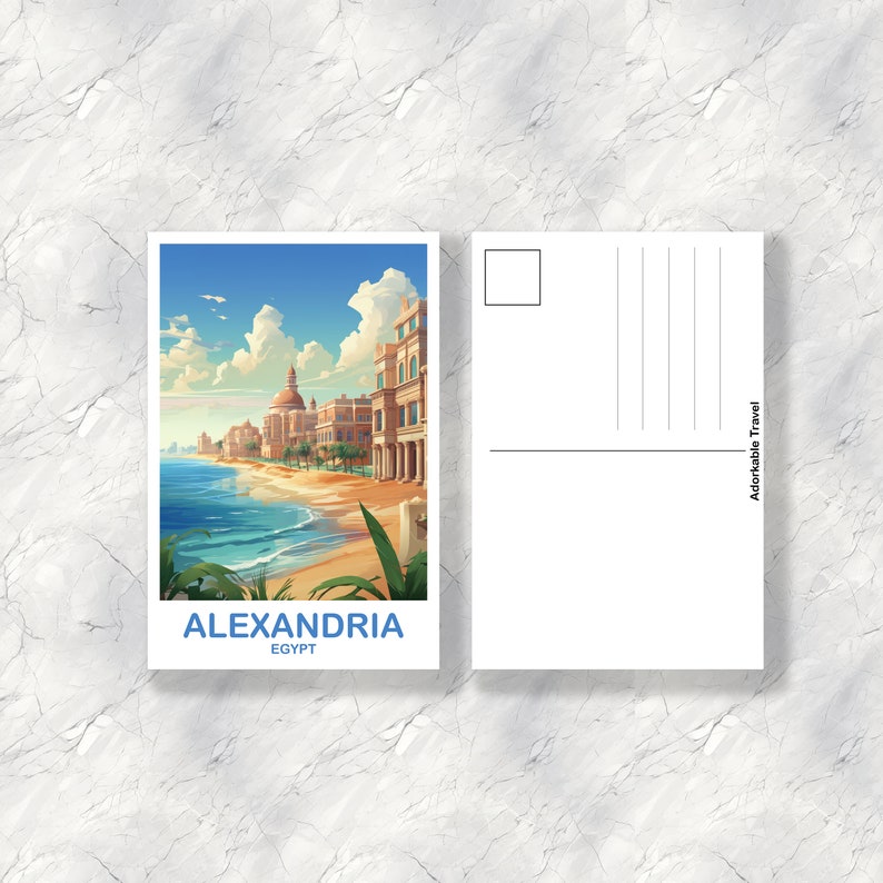 Cartolina di viaggio di Alessandria d'Egitto, Skyline dell'Egitto, cartolina d'Egitto, cartolina di viaggio di Alessandria, viaggio in Africa, cartolina di viaggio / T2AF_EGAL1_P immagine 2