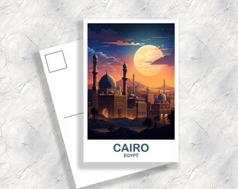 Arte della cartolina di viaggio del Cairo, Skyline dell'Egitto, cartolina d'arte del Cairo Egitto, arte dello skyline della città, arte di viaggio, arte della cartolina dell'Africa / T2AF_EGCA1_P