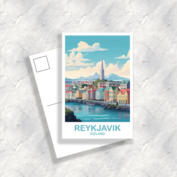 Reykjavik Iceland Travel Postcard, Reykjavik Postcard Art, Iceland PostcardArt, Reykjavik Travel Postcard, Travel Postcard | T2EU_ICRE1_P