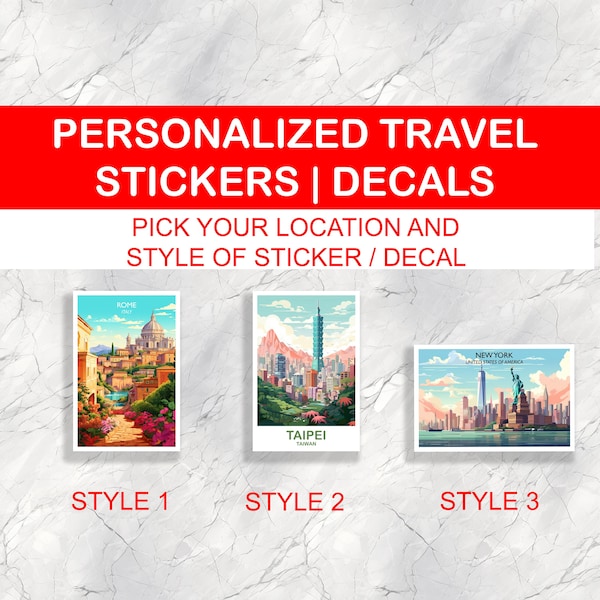 Personalized Travel Sticker Decal | Custom Location | Gift Memories Present Souvenir | Luggage Notebook Suitcase Scrapbook