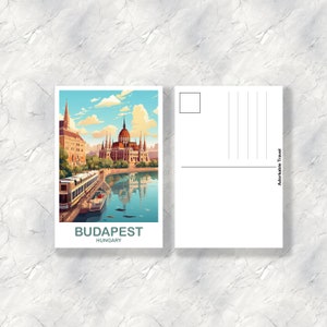 Art de carte postale de voyage à Budapest, carte postale de voyage en Hongrie, voiture postale de Budapest, carte postale de coucher de soleil sur les toits de la ville, carte postale de voyage T2EU_HUBU1_P image 2