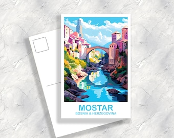 Mostar Bosnia and Herzegovina Travel Postcard, Mostar Postcard, Bosnia and Herzegovina Postcard, City Skyline Sunset | T2EU_BHMO1_P