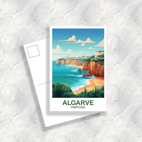 Algarve Portugal Travel Postcard Art, Portugal Travel Art, Algarve Art Postcard, Europe Travel Art, Travel Postcard | T2EU_POAL1_P