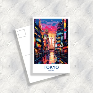 Tokyo Reisekunst Postkarte, Tokyo Skyline, Japan Wandkunst Postkarte, Stadt Skyline Postkarte, lebendiger Sonnenuntergang, Reisepostkarte | T2AS_JATO3_P