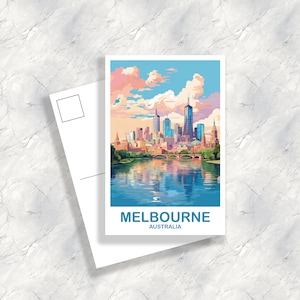 Melbourne Travel Postcard Art, Australia Travel Art, Melbourne Art Postcard, City Skyline Wall Art, Nueva Gales del Sur / T2AU_NSWME1_P