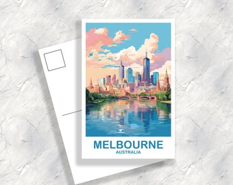 Melbourne Travel Postcard Art, Australia Travel Art, Melbourne Art Postcard, City Skyline Wall Art, New South Wales | T2AU_NSWME1_P