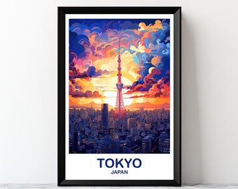 Digitale reiskunst Tokio, skyline van Tokio, muurkunstposter Japan, kunst aan de muur skyline stad, digitale afdrukbare reiskunst, kunst aan de muur | DT2AS_JATO1