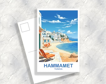 Arte cartolina di viaggio Hammamet Tunisia, cartolina Hammamet, cartolina Tunisia, cartolina di viaggio, cartolina Africa, arte di viaggio / T2AF_TUHA1_P