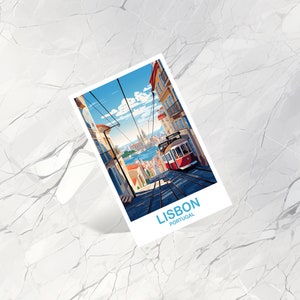 Art de carte postale de voyage à Lisbonne, Art de voyage au Portugal, Carte postale d'art de Lisbonne, Art de voyage en Europe, Art mural coucher de soleil sur les toits de la ville T2EU_POLI3_P image 4