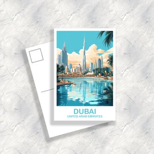 Dubai Travel Art Postcard, Dubai Skyline, Dubai Art Postcard, City Skyline Wall Art, Vibrant Sunset, Travel Art Postcard | T2AS_UAEDU3_P