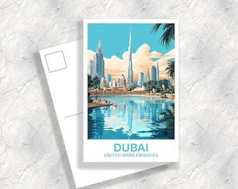 Dubai Travel Art Postcard, Dubai Skyline, Dubai Art Postcard, City Skyline Wall Art, Vibrant Sunset, Travel Art Postcard | T2AS_UAEDU3_P