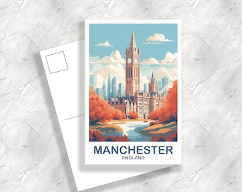 Arte de postal de viaje de Manchester, arte de viaje de Manchester, postal de Manchester, arte de postal de viaje de Inglaterra, postal de viaje / T2EU_ENMA1_P