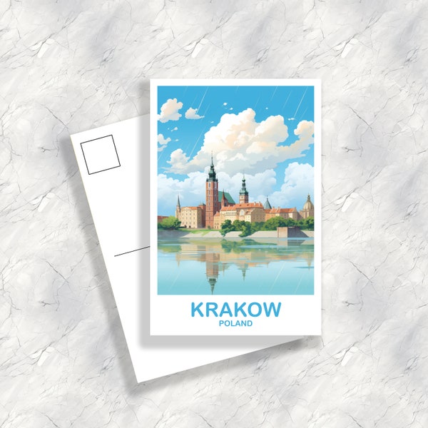 Postal de viaje de Cracovia, Polonia, Postal de viaje de Cracovia, Postal de Polonia, Arte de viaje de Cracovia, Postal de viaje / T2EU_POLKR1_P