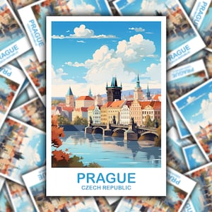 Arte de pegatinas de viaje de Praga, pegatina de Praga, pegatina de la República Checa de Praga, pegatina de la República Checa, pegatina de viaje / T2EU_CRPR1_S