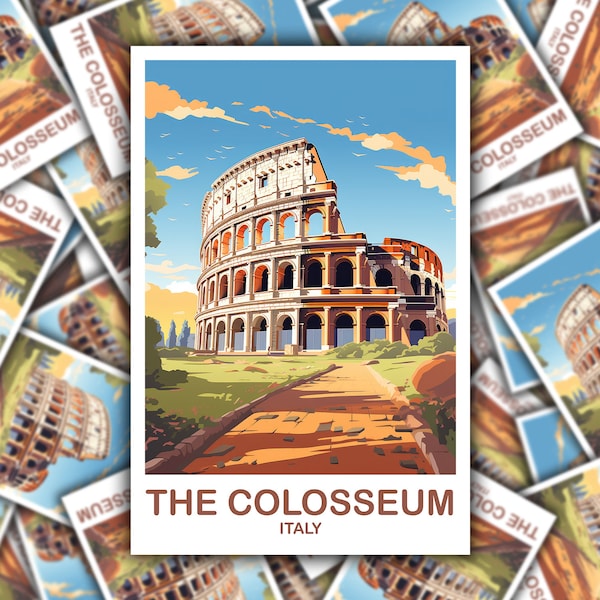 Naklejka podróżnicza Colosseum, Sztuka podróżnicza 7 Cudów, Sztuka podróżnicza Rzymu, Naklejka Włochy, Sztuka podróżnicza Rzymu, Naklejka podróżnicza Włochy | T2EU_ITRO3_S