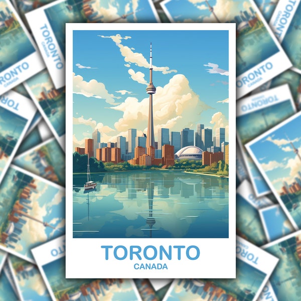 Naklejka podróżna Toronto, naklejka podróżna Ontario, naklejka Toronto, naklejka artystyczna City Skyline, naklejka Toronto Sunset | T2NA_ONTO3_S