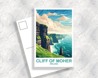 d'art de carte postale de voyage en Irlande de la falaise de Moher, carte postale de voyage en Irlande, carte postale d'art de voyage en Irlande | T2EU_IRCOM1_P