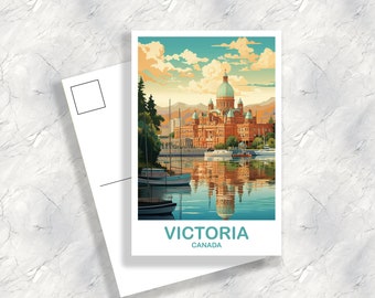 Victoria Travel Art Postcard, BC Travel Art Postcard, Victoria Art, City Skyline Art, British Columbia, Canda Travel Postcard | T2NA_BCVI1_P