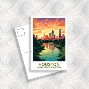 Houston Texas Travel Postcard, Houston Postcard, Texas Postcard Art, Houston Texas Postcard, Travel Postcard, USA Postcard | T2NA_TEHO1_P