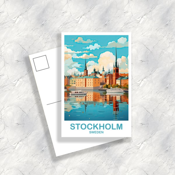 Stockholm Sweden Postcard Art, Stockholm Postcard, Sweden Postcard, Stockholm Sweden Art, Travel Postcard | T2EU_SWEST1_P