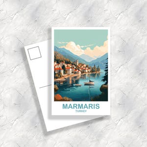 Marmaris Travel Postcard Art, Marmaris Turkey Postcard Art, Turkey Art Postcard, City Skyline Turkey Travel Postcard Art | T2EU_TUMA1_P