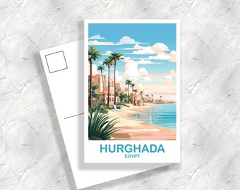 Arte cartolina di viaggio di Hurghada Egitto, Skyline dell'Egitto, Arte cartolina di Hurghada Egitto, Arte di viaggio, Arte cartolina dell'Africa / T2AF_EGHU1_P