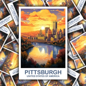 Arte de pegatinas de viaje de Pittsburgh, pegatina de Pittsburgh, pegatina de viaje de Pittsburgh Pennsylvania, pegatina de viaje / T2NA_PEPI1_S