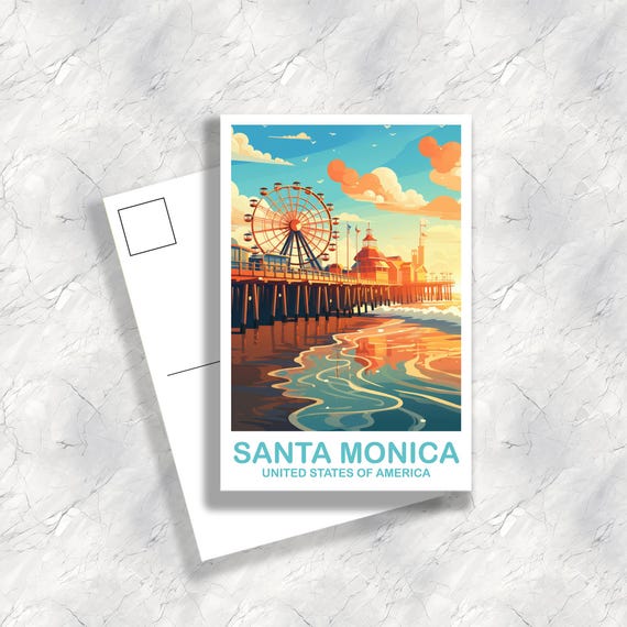 Santa Monica California Travel Postcard, California Travel Postcard, Los Angeles Art Poster, Iconic Postcard, Travel Postcard | T2NA_CASM1_P