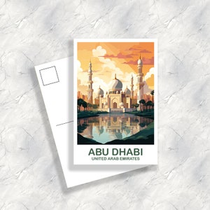 Abu Dhabi Travel Art Postcard, UAE Skyline, Abu Dhabi Art Postcard, City Skyline Artt, Travel Art Postcard | T2AS_UAEAD1_P