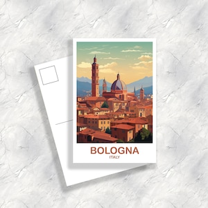 Carte postale de voyage en Italie à Bologne, Carte postale artistique de voyage à Bologne, Art de carte postale de voyage en Italie, Voyage à Bologne, Carte postale de voyage | T2EU_ITBO1_P