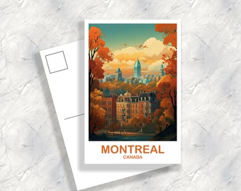 Carte postale de voyage à Montréal, carte postale d'art de voyage au Québec, carte postale d'art de Montréal, art d'horizon de la ville, carte postale de voyage au Canada | T2NA_QUMO1_P