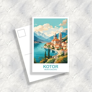 Carte postale d'art de voyage à Kotor, Monténégro, Art de voyage à Kotor, Carte postale de Kotor, Art de carte de voyage, Carte postale de voyage au Monténégro | T2EU_MOKO1