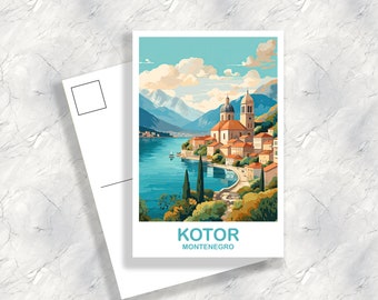 Kotor Montenegro Travel Art Postcard, Kotor Travel Art, Kotor Postcard, Travel Postcard Art, Montenegro Travel Postcard | T2EU_MOKO1