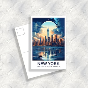 Pocztówka podróżnicza z Nowego Jorku, Pocztówka z panoramą Manhattanu, Pocztówka z Big Apple, Jasna i żywa pocztówka, Pocztówka podróżnicza | T2NA_NYNY2_P